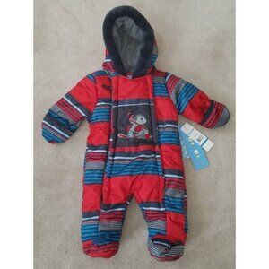 NWT Wippette Snow Suit Hooded Footie Fleece Lined Baby 3-6 Months Red Monkey